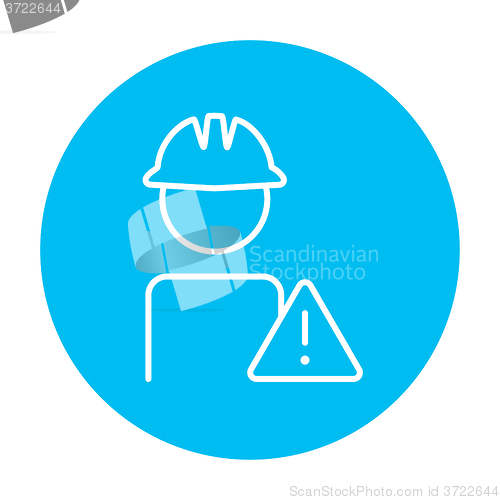 Image of Worker with caution sign line icon.