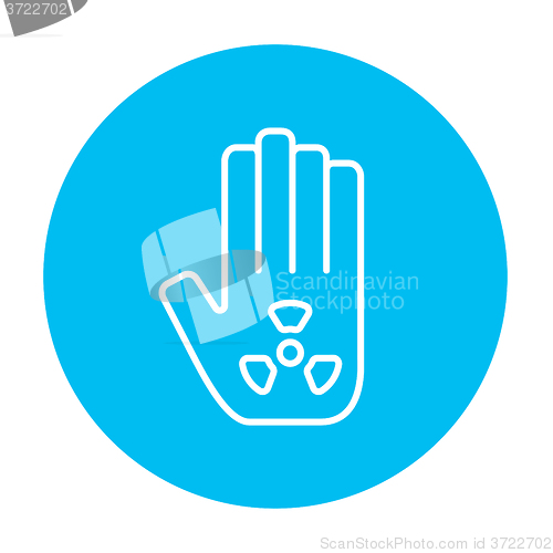 Image of Ionizing radiation sign on a palm line icon.