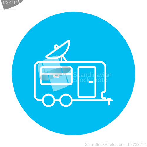 Image of Caravan with satellite dish line icon.