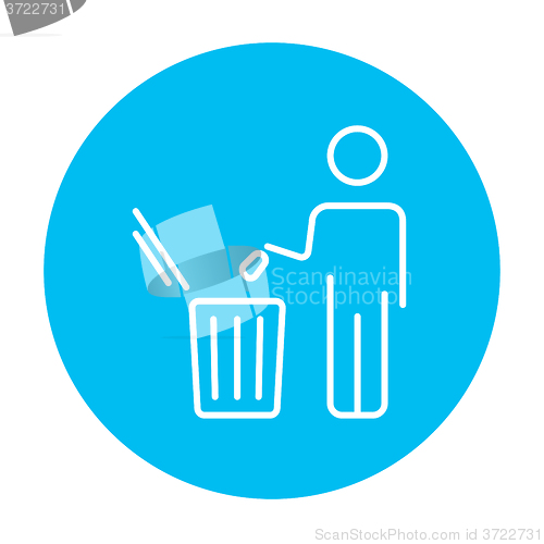 Image of Man throwing garbage in a bin line icon.