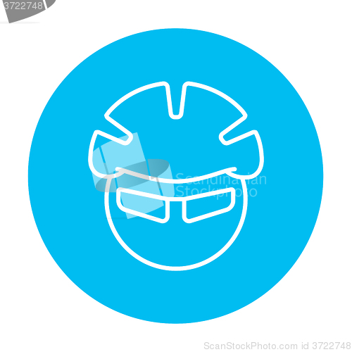 Image of Man in bicycle helmet and glasses line icon.