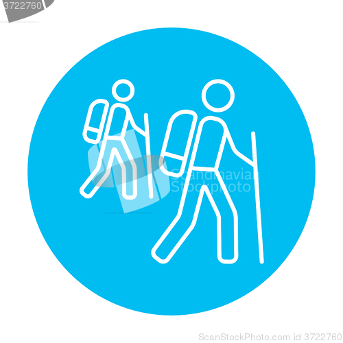 Image of Tourist backpackers line icon.