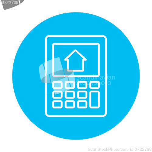 Image of Calculator with house on display line icon.