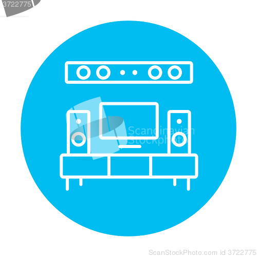 Image of TV flat screen and home theater line icon.