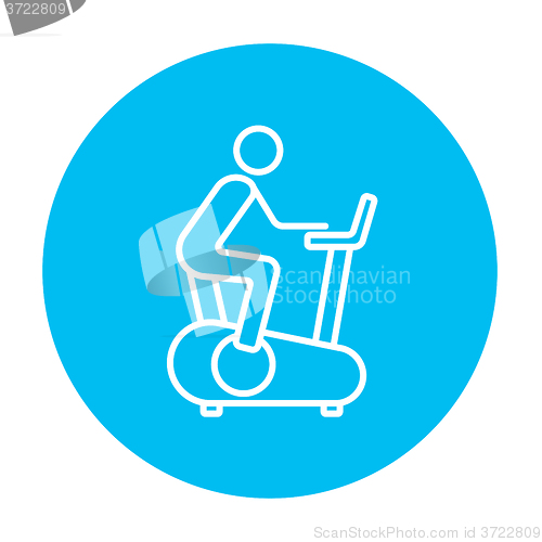 Image of Man training on exercise bike line icon.