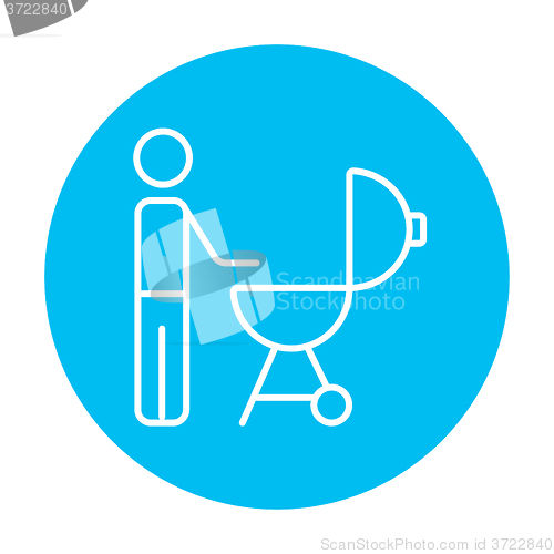 Image of Man at barbecue grill line icon.