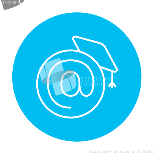 Image of Graduation cap with at sign line icon.