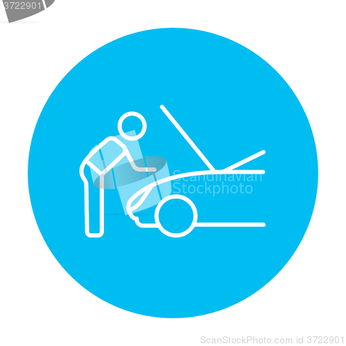 Image of Man fixing car line icon.