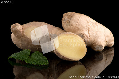 Image of Ginger root on black