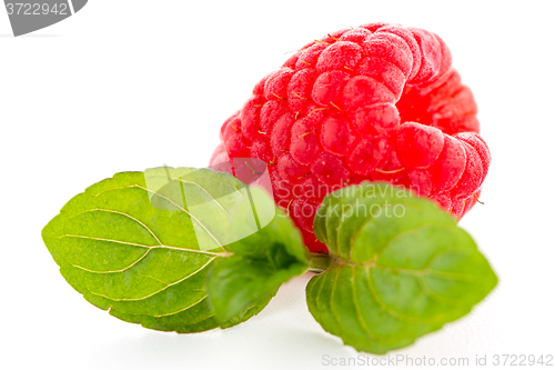 Image of Raspberries with leaves