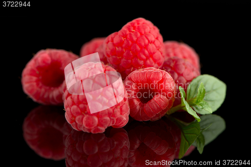 Image of Raspberries with leaves
