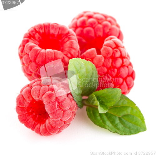 Image of Raspberries with leaves