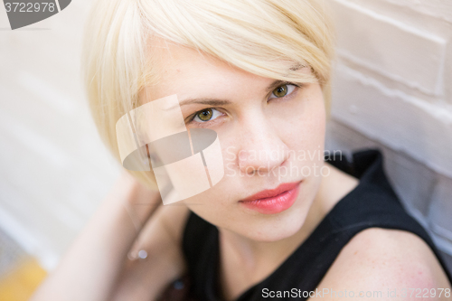 Image of Portrait of  beautiful woman with short hair