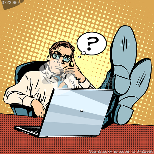 Image of Questions and thoughts the businessman at laptop