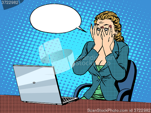 Image of Businesswoman with laptop bad news