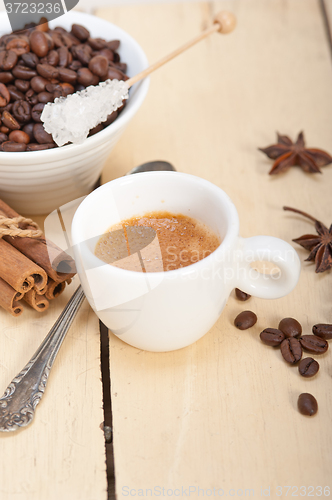 Image of espresso coffee with sugar and spice