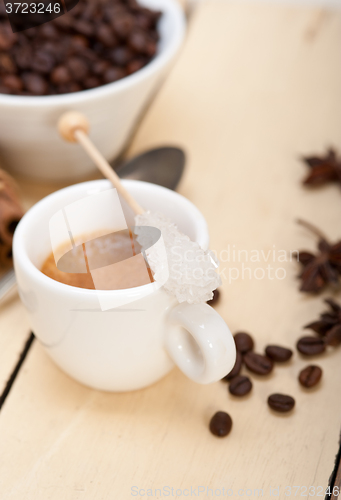 Image of espresso coffee with sugar and spice