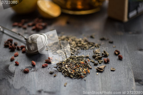 Image of berries  tea composition