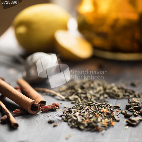 Image of berries  tea composition