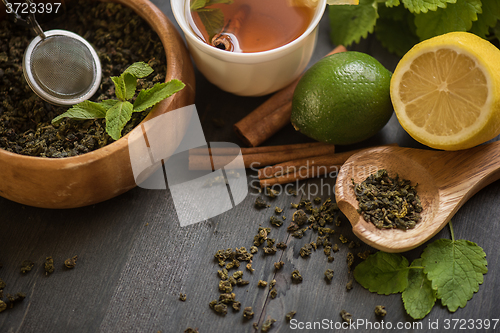 Image of berries  tea composition