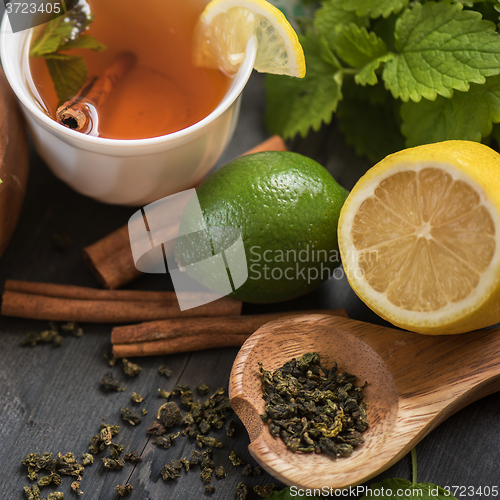 Image of berries  tea composition