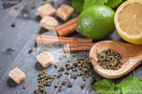 Image of berries  tea composition