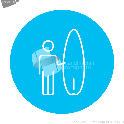 Image of Man with surfboard line icon.