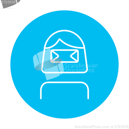 Image of Woman wearing virtual reality headset line icon.