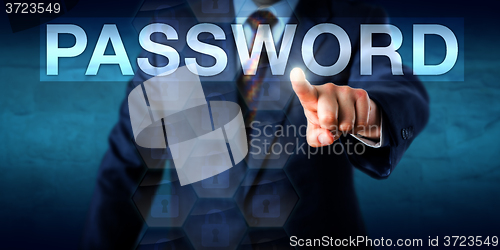 Image of Executive Pressing A PASSWORD Text Box Onscreen