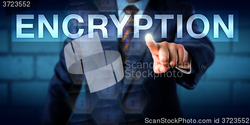 Image of Manager Touching ENCRYPTION Button Onscreen