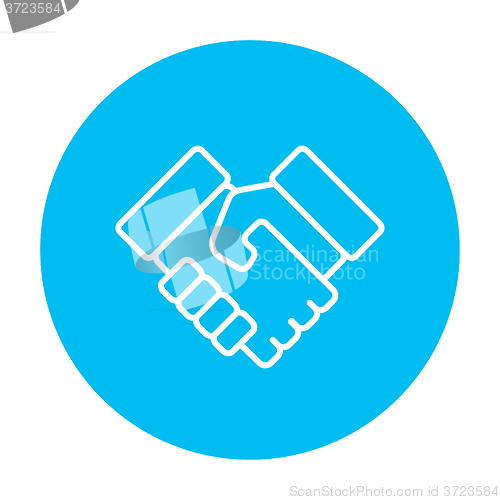 Image of Handshake and successful real estate transaction line icon.