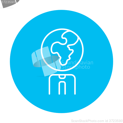 Image of Human with globe head line icon.