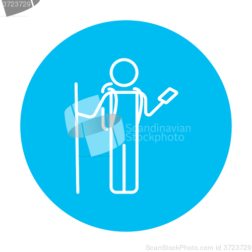 Image of Tourist backpacker with phone line icon.