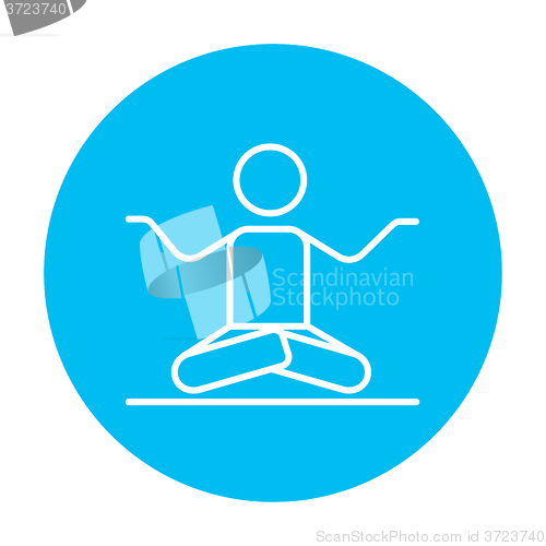 Image of Man meditating in lotus pose line icon.