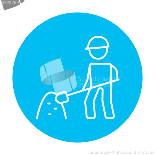 Image of Man with shovel and hill of sand line icon.