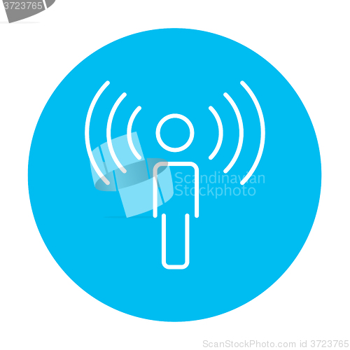 Image of Man with soundwaves line icon.