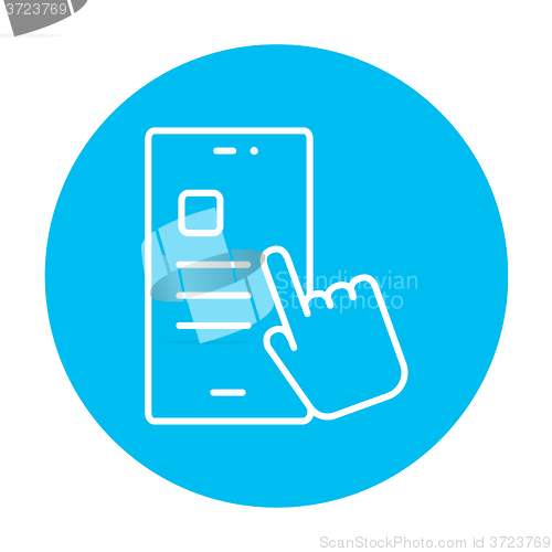 Image of Finger touching smartphone line icon.