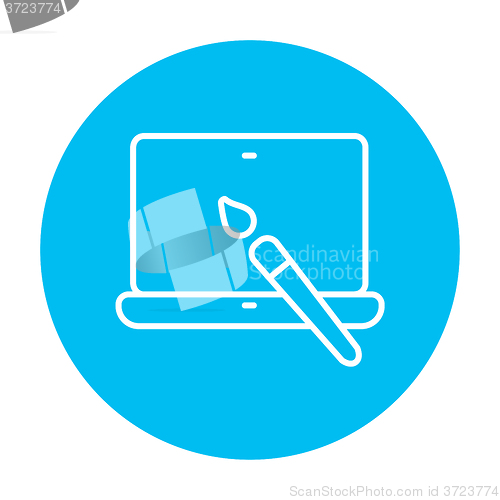 Image of Laptop and brush line icon.