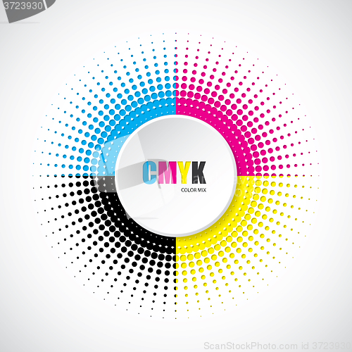 Image of Abstract cmyk halftone background with 3d button