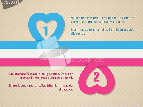 Image of Valentine\'s day background with pink and blue heart ribbon