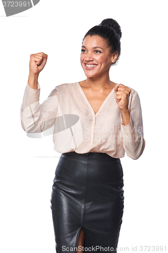 Image of Business woman celebrating success