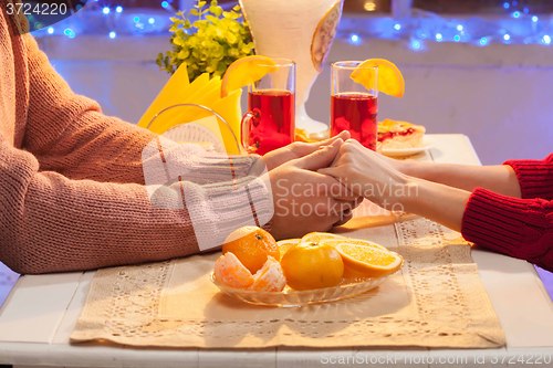 Image of The hands closeup of happy young couple 