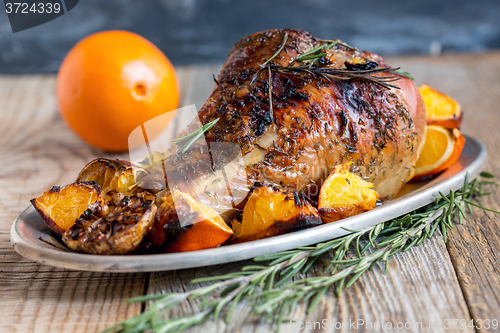 Image of Thigh of turkey baked with oranges.