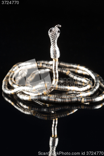 Image of golden bracelet form of snake isolated black background