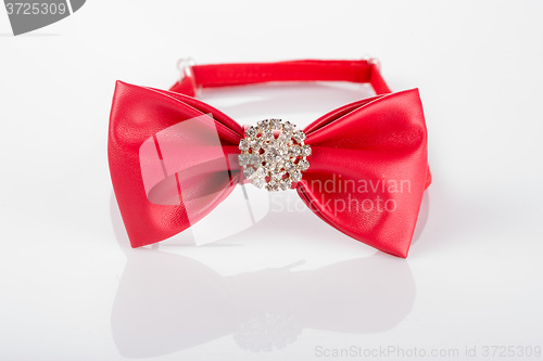 Image of red bow tie with sequins on a white background