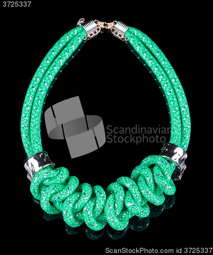 Image of green Rope Necklace. on black background