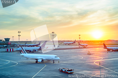 Image of Modern airport at sunset