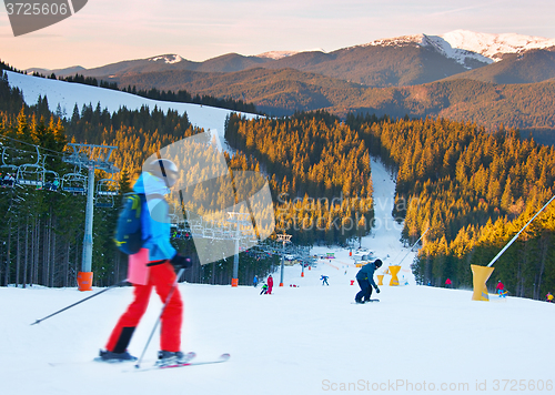 Image of Ski resort at sunset