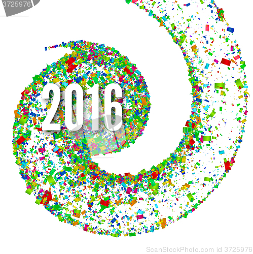 Image of 2016 background confetti flying in a spiral