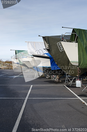 Image of boat on storage for the winter 